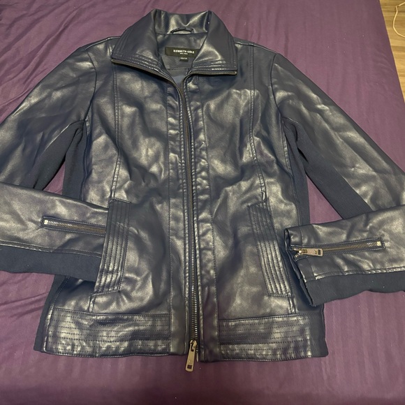 Kenneth Cole Leather Jacket XS never worn Navy blue , brand new - Picture 2 of 6